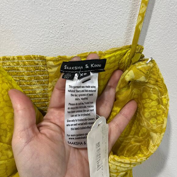 Saaksha & Kinni Bandhani Strapless Yellow Gown NWT Formal Maxi Dress XS - Picture 9 of 12